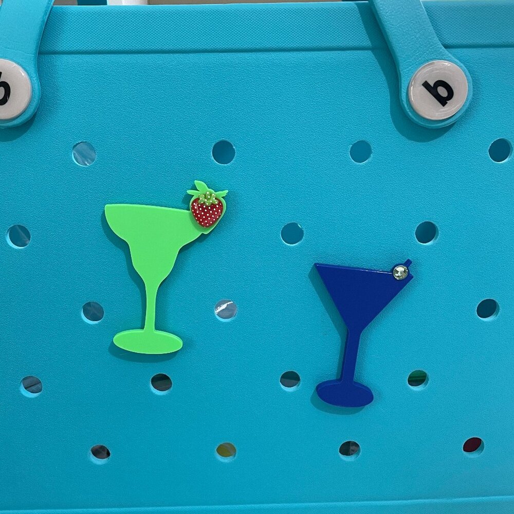 Strawberry Margarita Glass or Martini w/Olive Glass Bogg Charms-New!